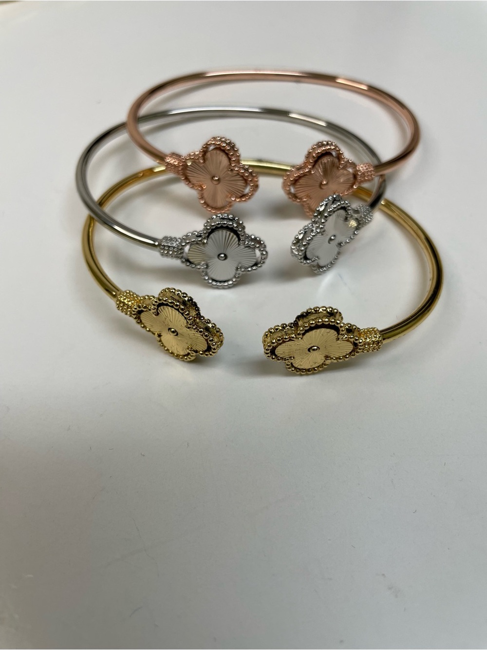 Fashion Clover Cuff Bracelet - Rose Gold, Silver, Gold Set of 3